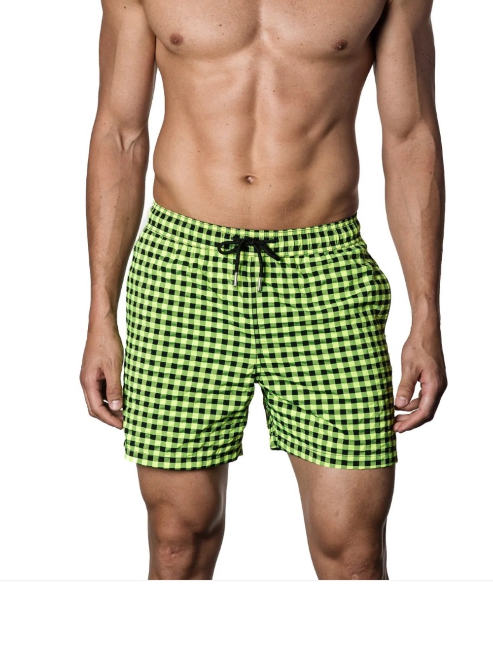 JARED LANG Fluorescent Check Pattern Swimwear